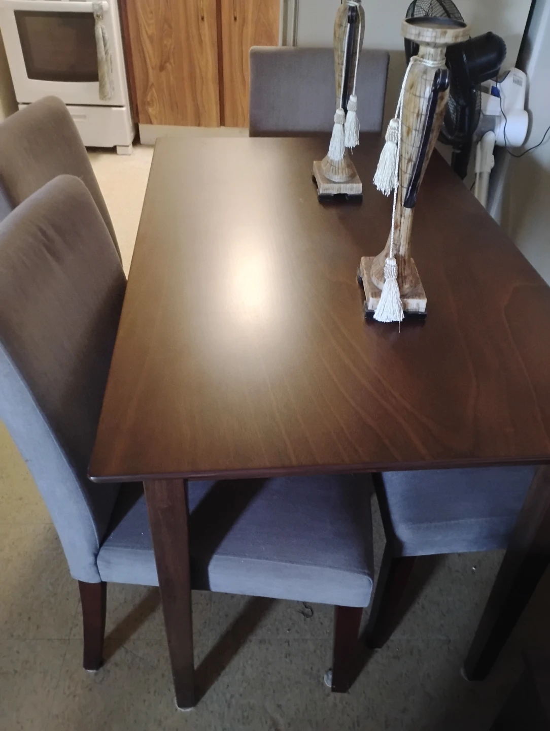 Wooden Dining Table with 4 grey upholstered Chairs - photo 2