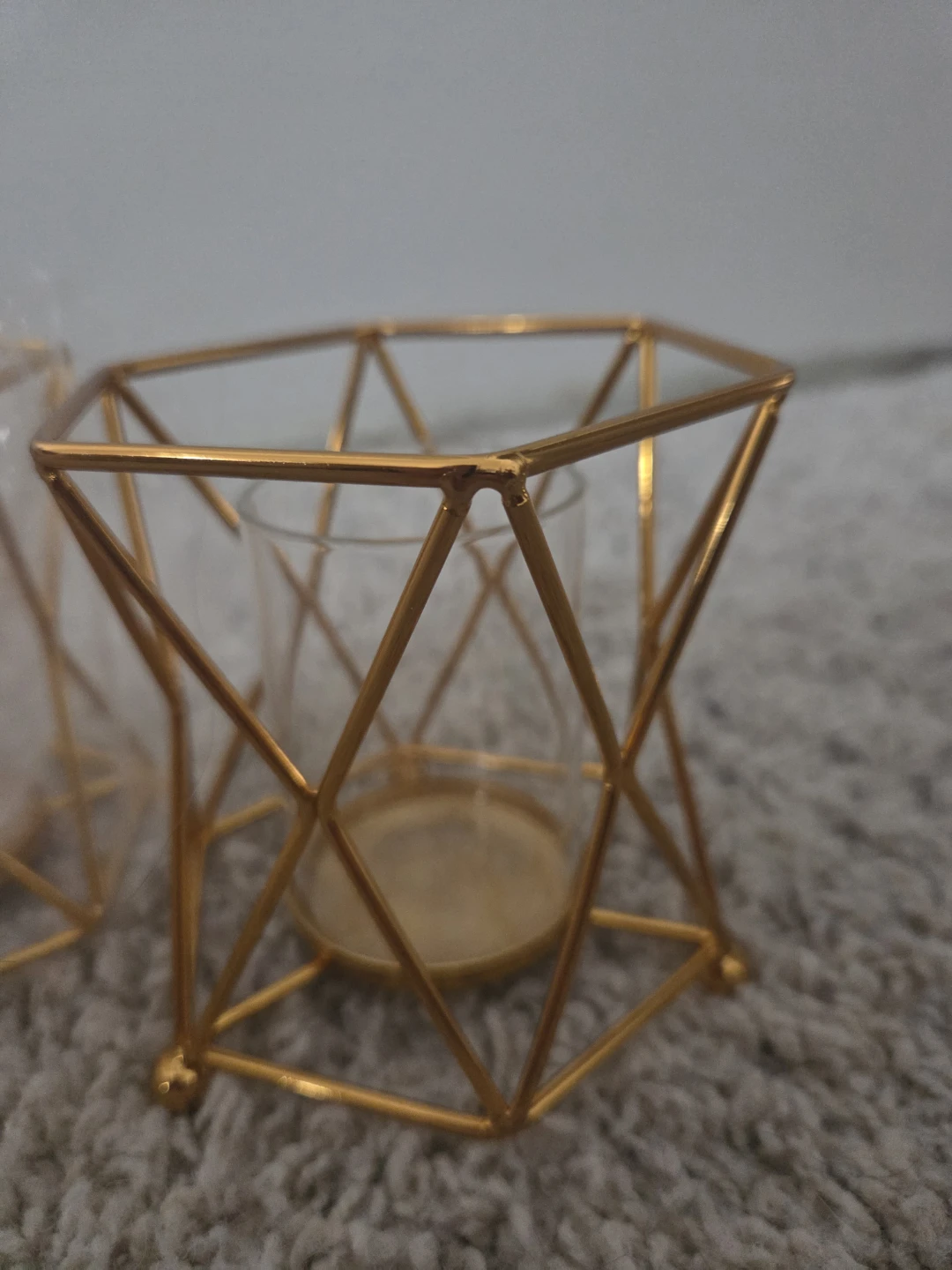 Set of 2 Gold Geometric Candle Holders