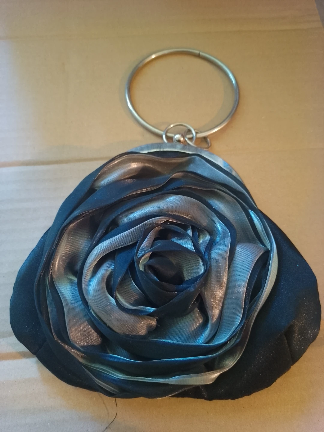 Black Evening Clutch with Ring Handle