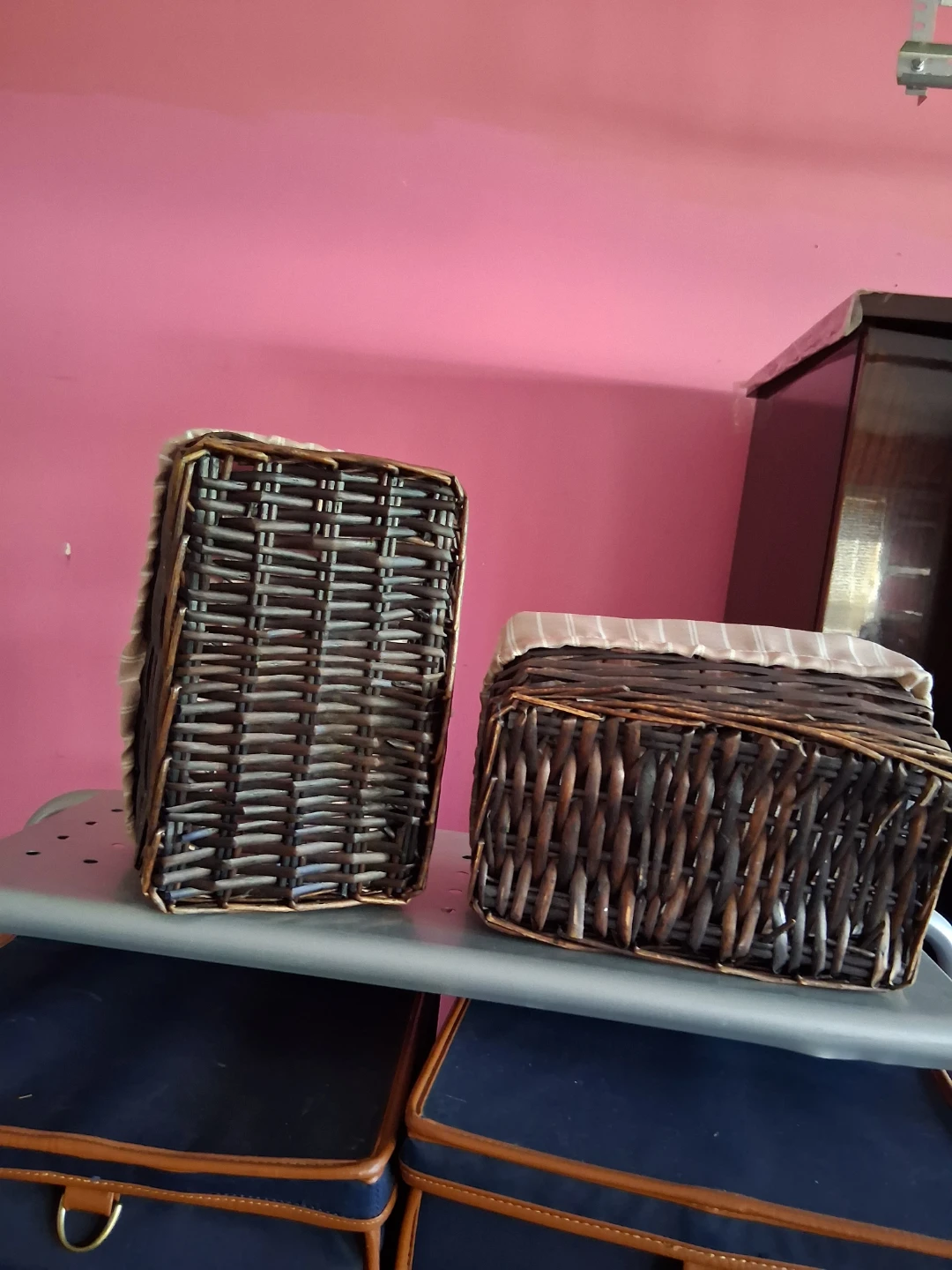 Wicker Storage Baskets and Metal Fruit Bowl Set