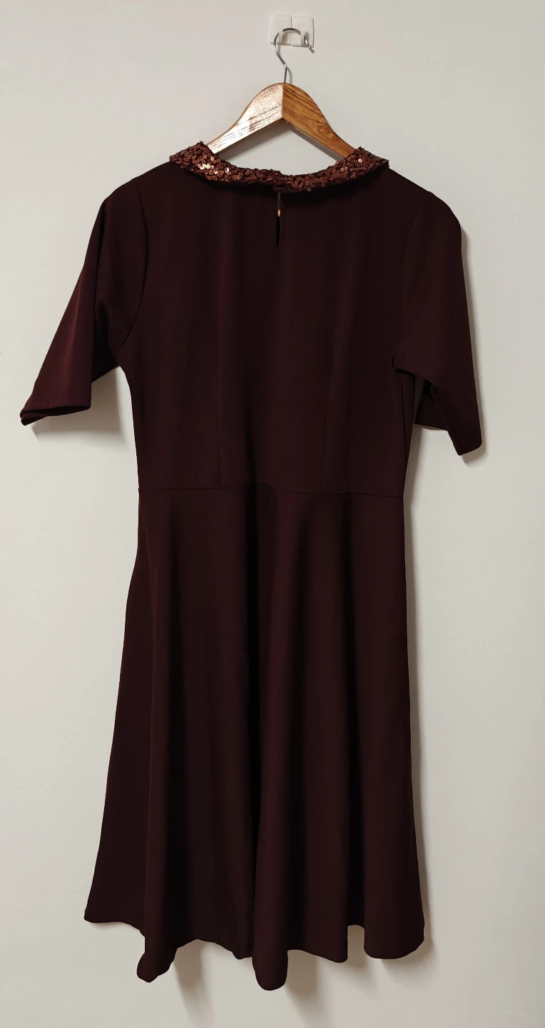 Dark brown Dress with Sequin Collar - photo 2