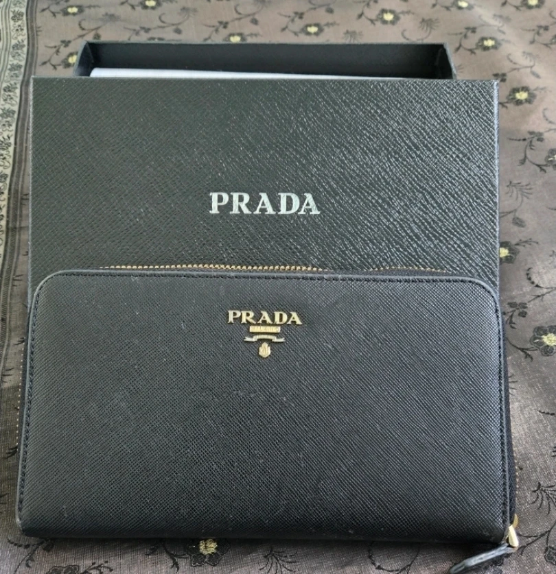 Prada Black Saffiano Leather Zip Around Wallet