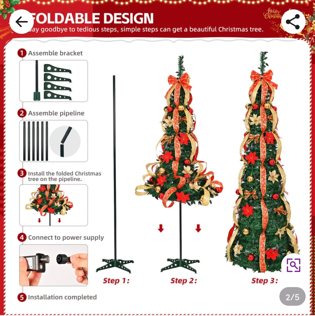 Pre-Lit Pop Up Artificial Christmas Tree - 6 ft