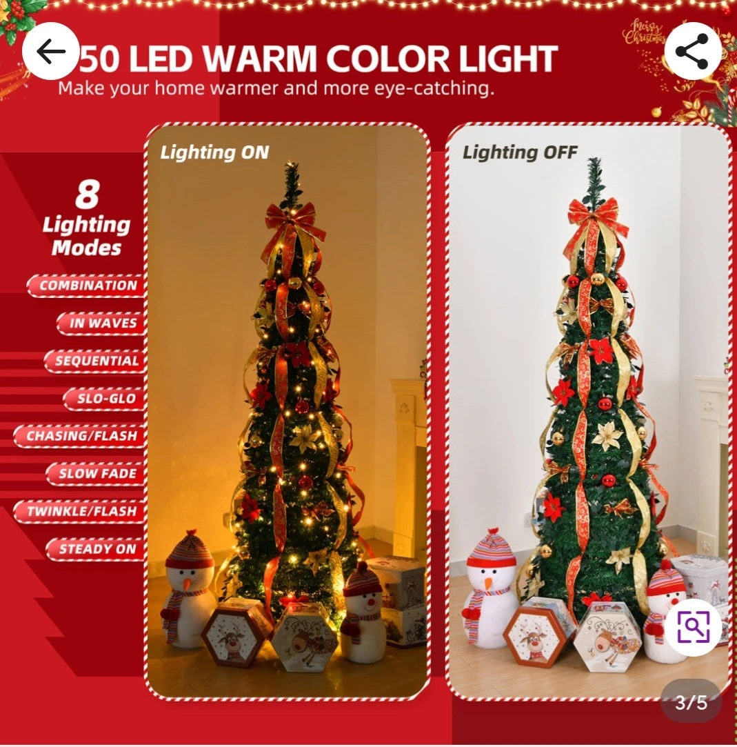 Pre-Lit Pop Up Artificial Christmas Tree - 6 ft - photo 2