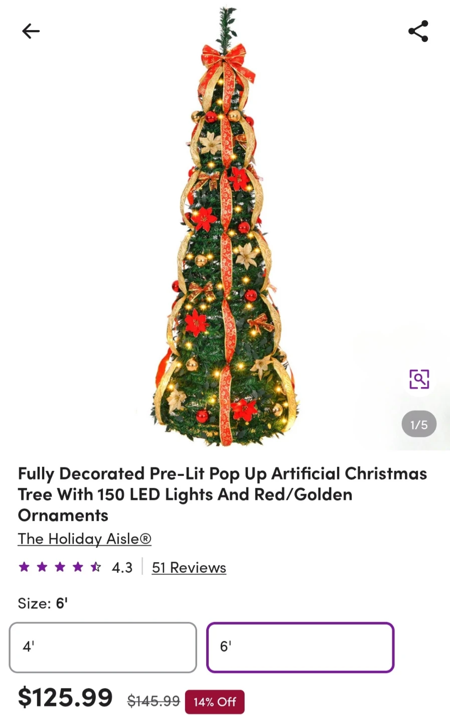 Pre-Lit Pop Up Artificial Christmas Tree - 6 ft - photo 3