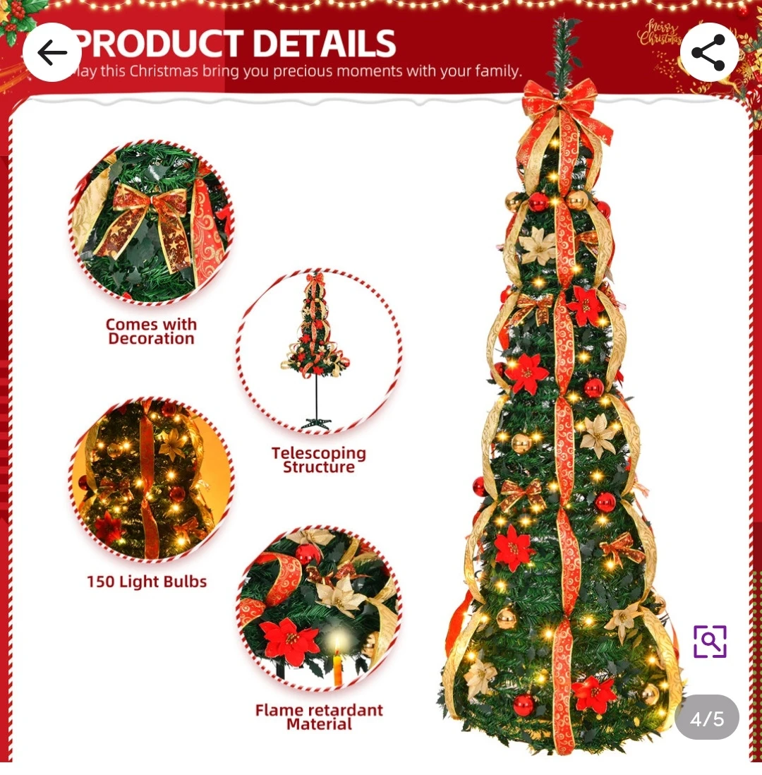 Pre-Lit Pop Up Artificial Christmas Tree - 6 ft - photo 4