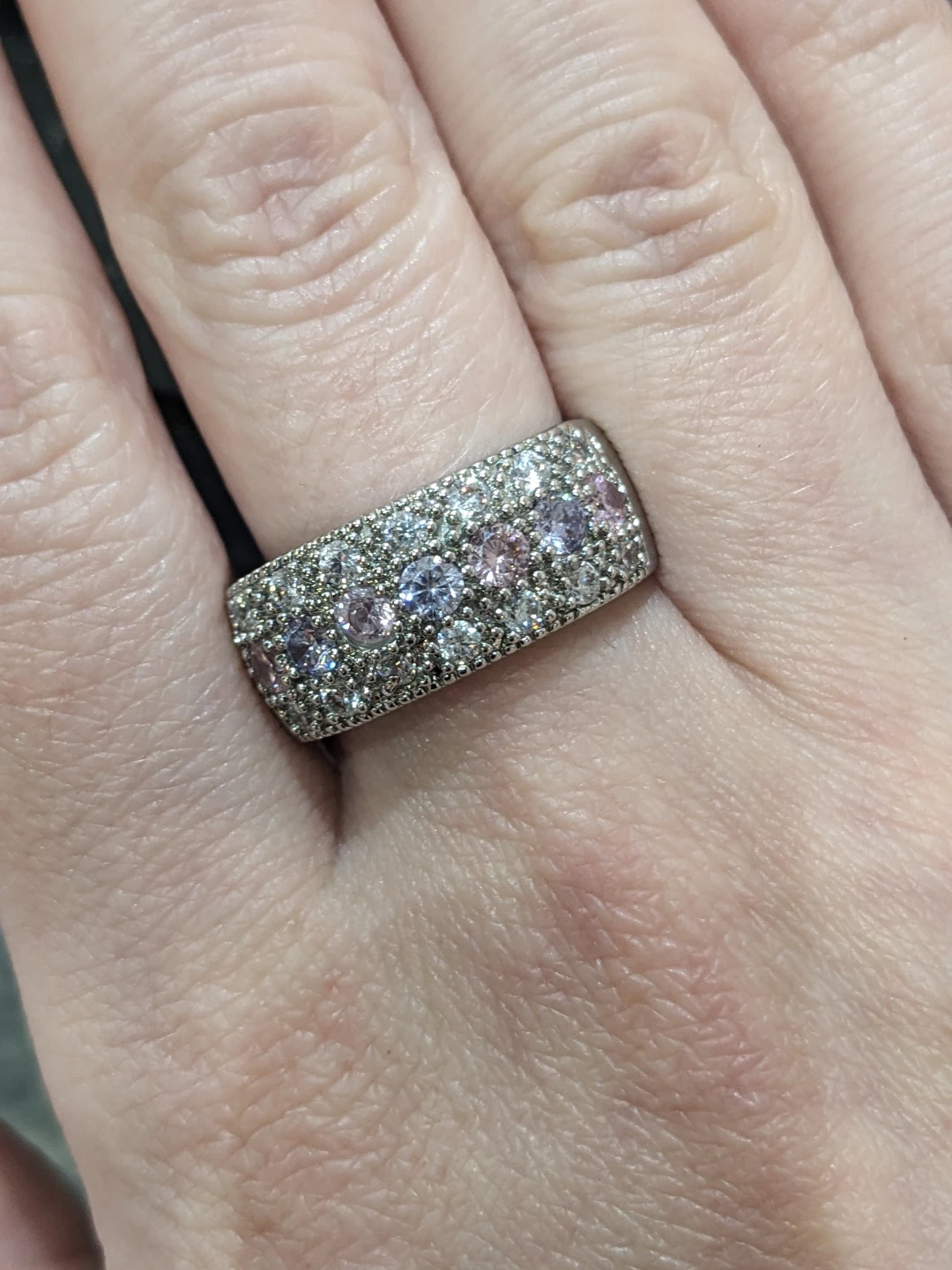 Size 8 Sterling Silver Pave Ring with Pink and White Stones - photo 2