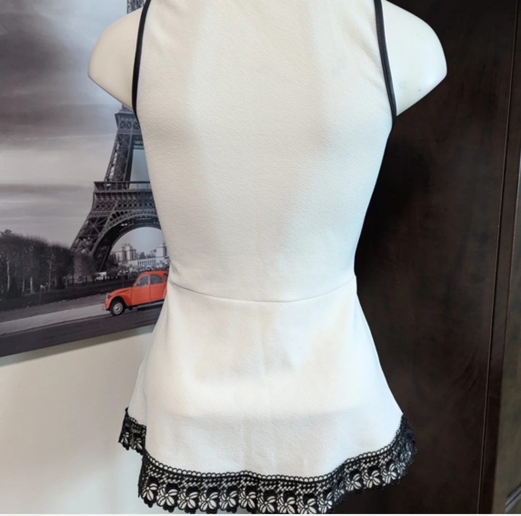Ricki's White Peplum Tank Top with Black Lace Trim XS/TP - photo 4