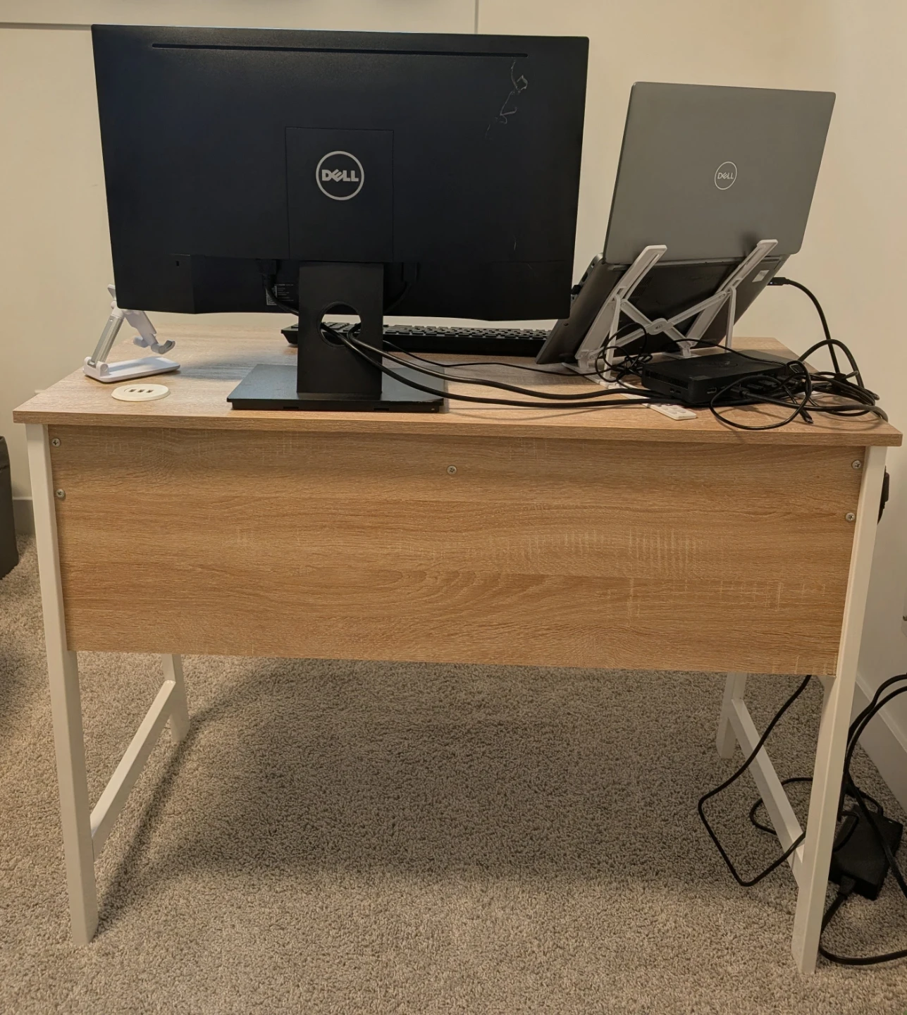 Compact Wood and White Desk with 2 Drawer - photo 4