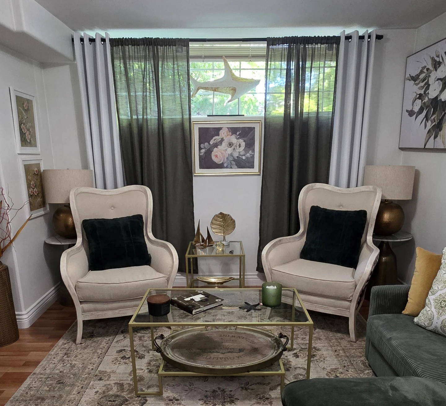 2x Wingback Armchair with Cowhide Print Accent