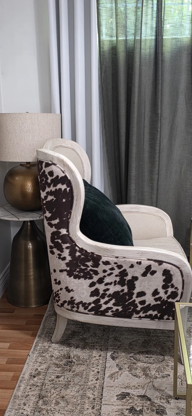 2x Wingback Armchair with Cowhide Print Accent - photo 3