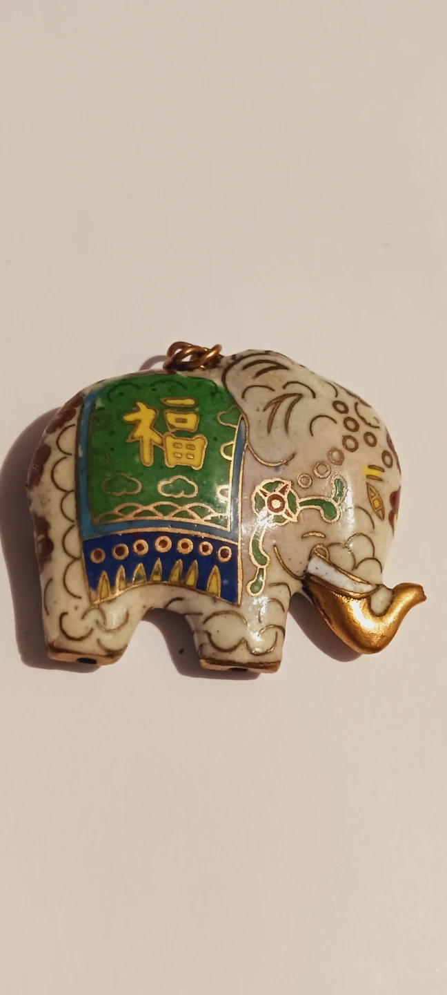 Gorgeous Asian Enamel Cloisonné Lucky Elephant  🐘 Pendant - photo 2
