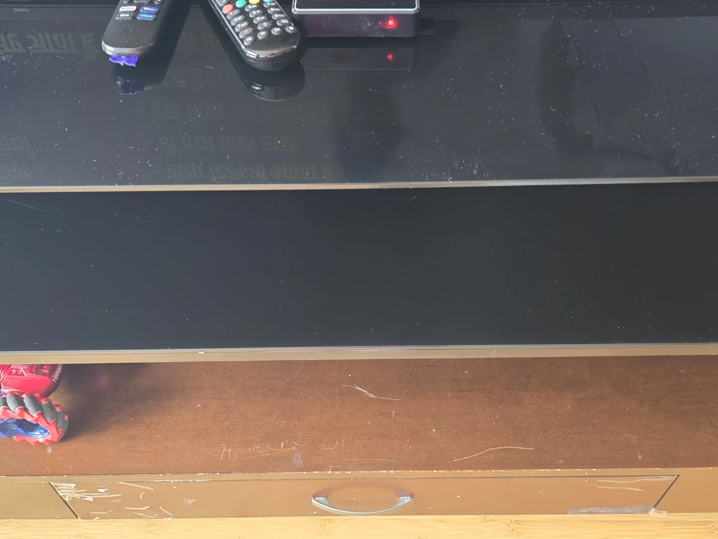 Dark Wood TV Stand with Glass Shelves - photo 5