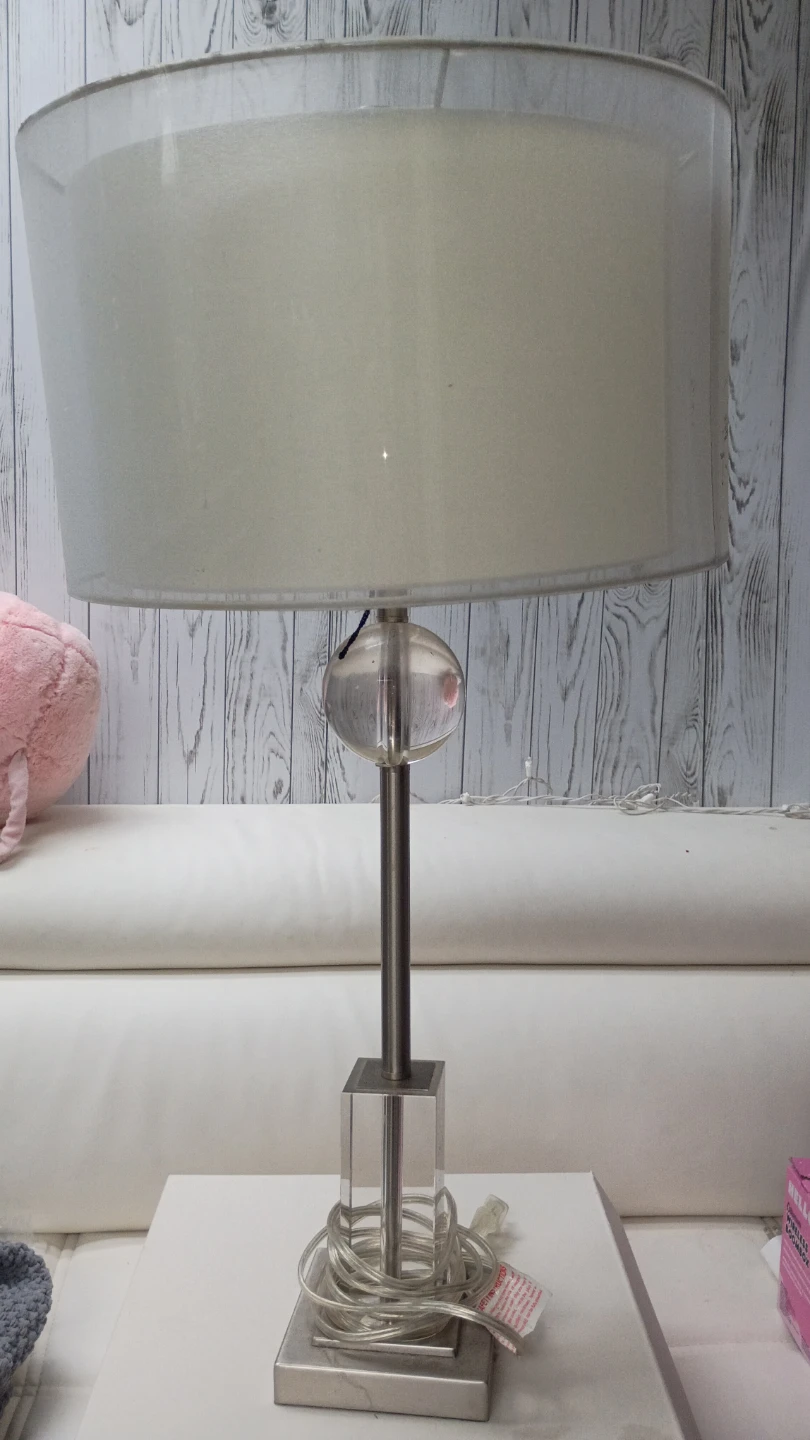 Clear Acrylic and Chrome Table Lamp with White Drum Shade - photo 2