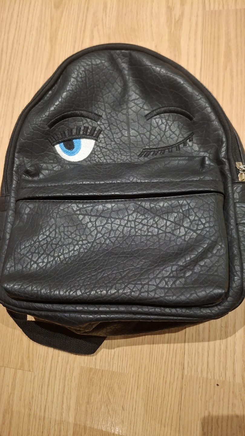 Black Faux Leather Mini Backpack with Eye Design