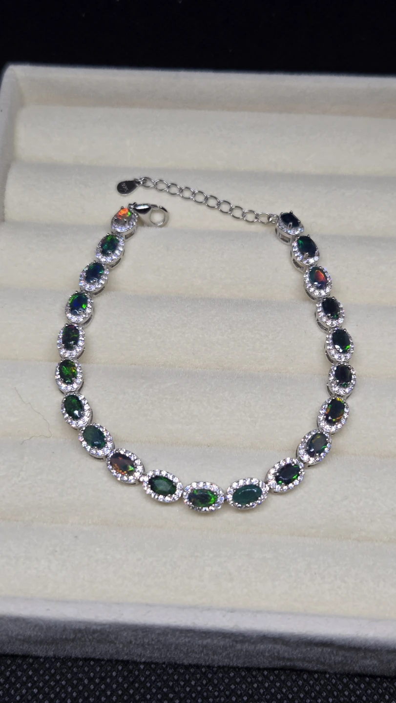 Sterling Silver Opal Bracelet with Matching Earrings