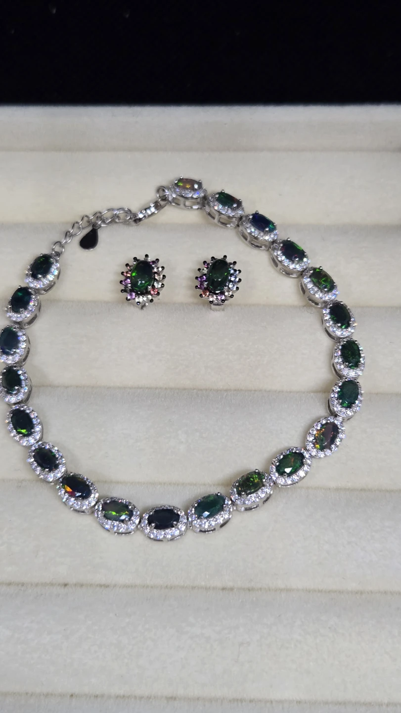 Sterling Silver Opal Bracelet with Matching Earrings - photo 4