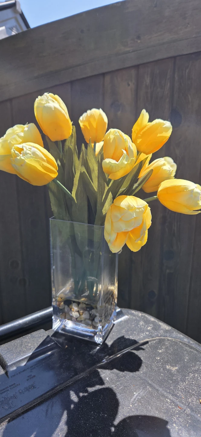 Yellow Tulip Artificial Flower Arrangement in Glass Vase