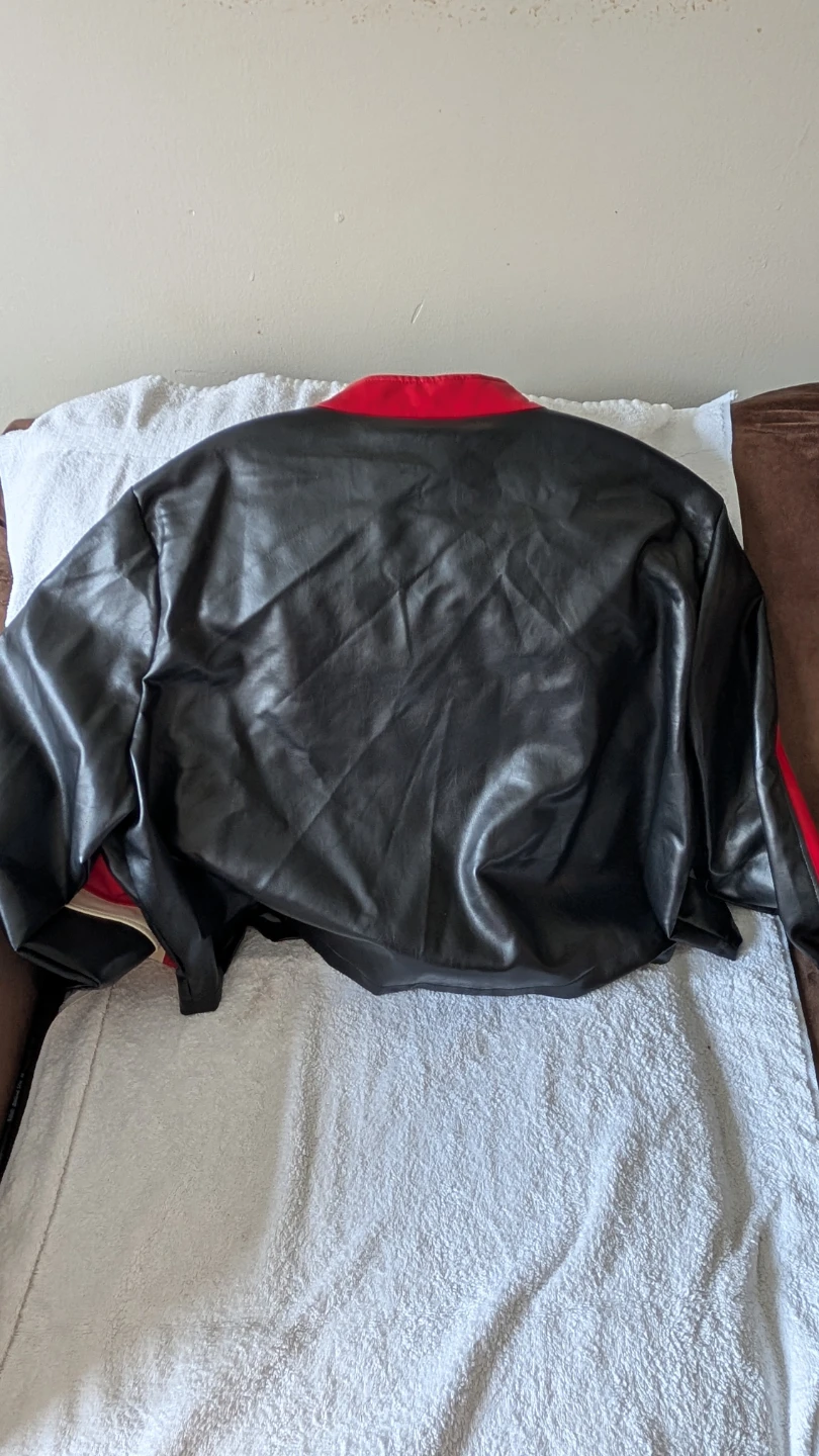 Red and Black Faux Leather Cropped Jacket - photo 2
