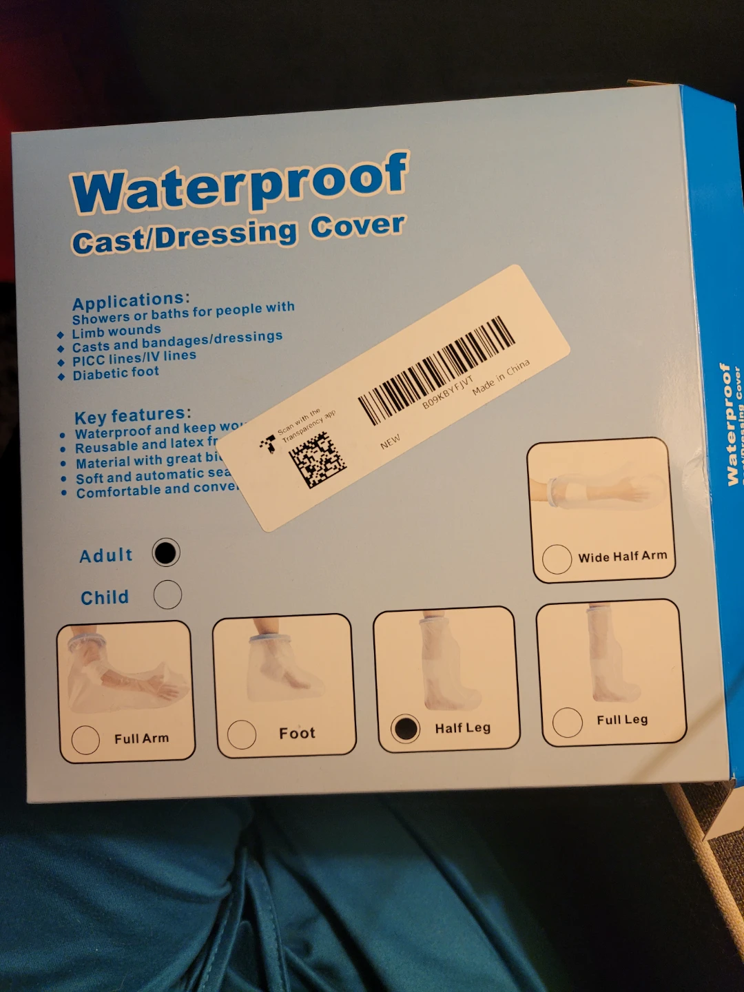 Waterproof Cast/Dressing Cover - Half Leg