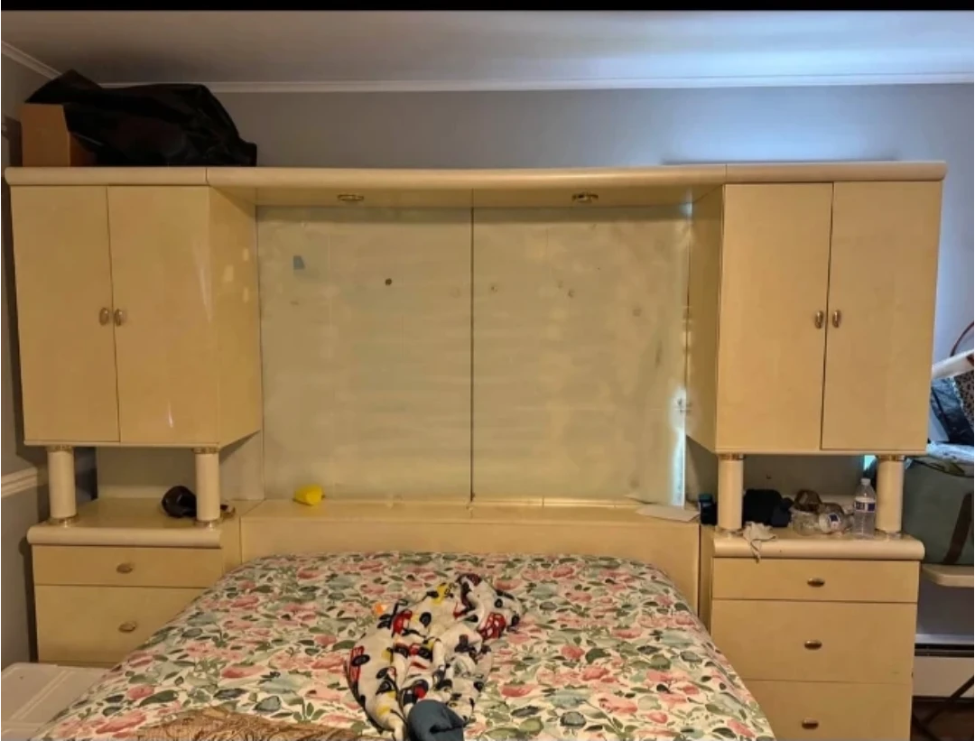 Bed Set - Dresser, Mirror, Wardrobe, and Headboard with Cabinets