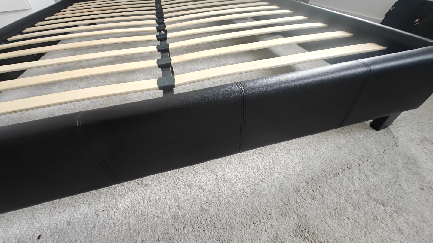Black Faux Leather Queen Bed Frame with Slats - photo 2