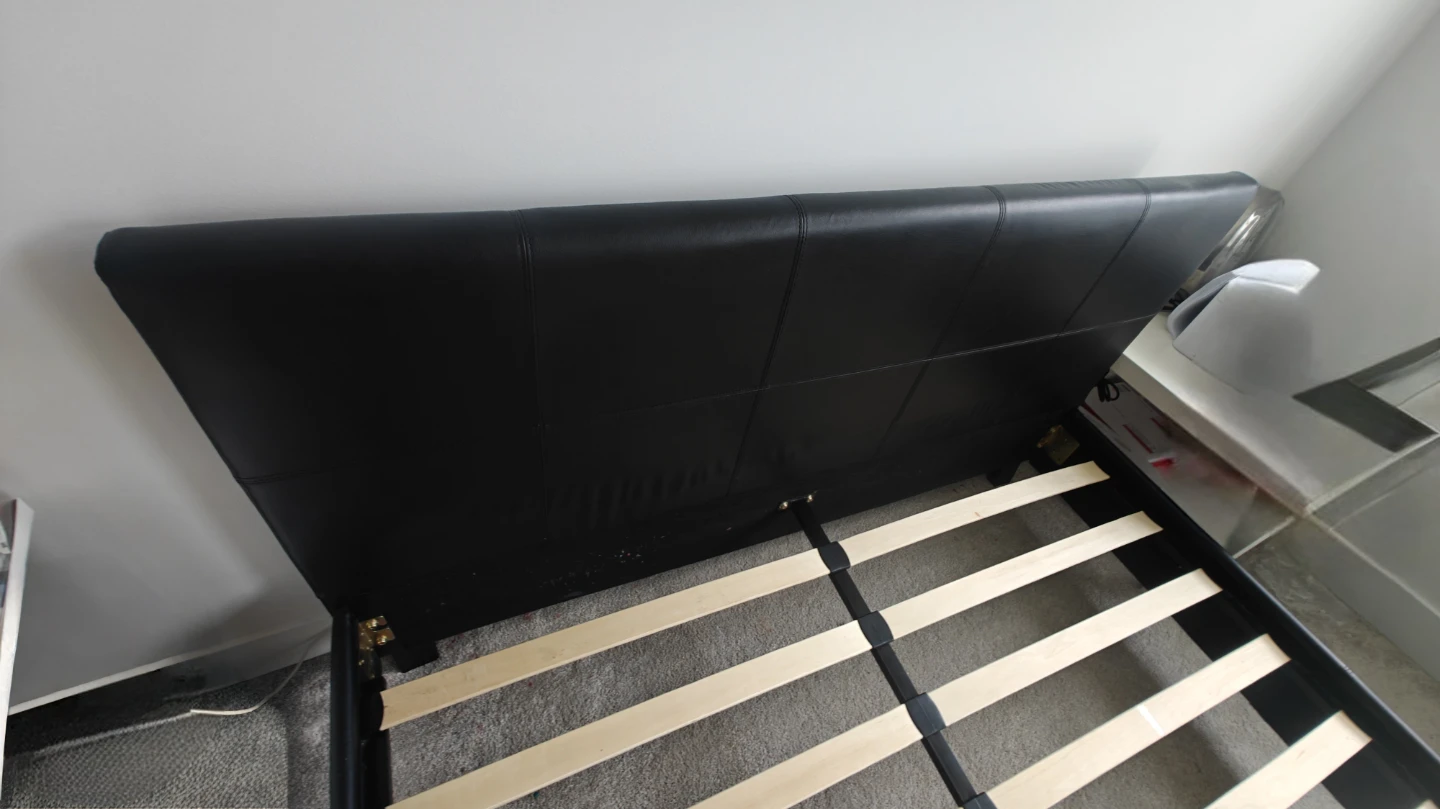 Black Faux Leather Queen Bed Frame with Slats - photo 4