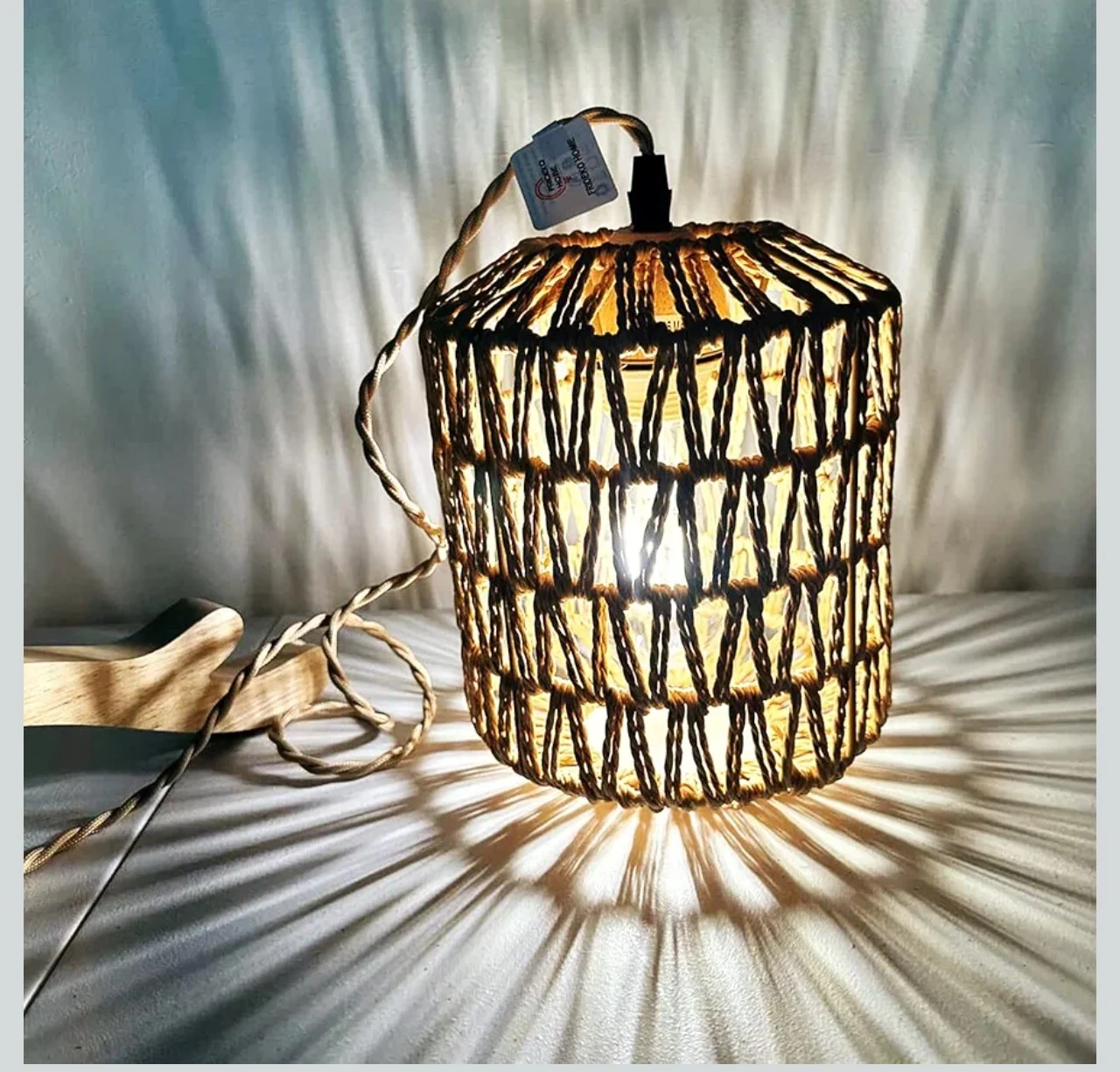 2 Woven Rope Plug-In Wall Sconce Light Fixture