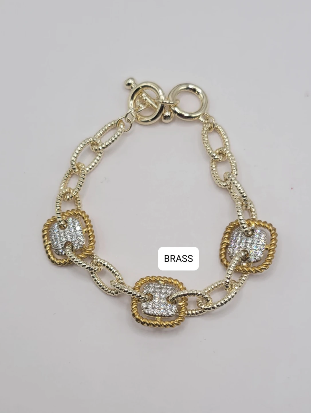 Gold Tone Brass Bracelet with CZ Accents