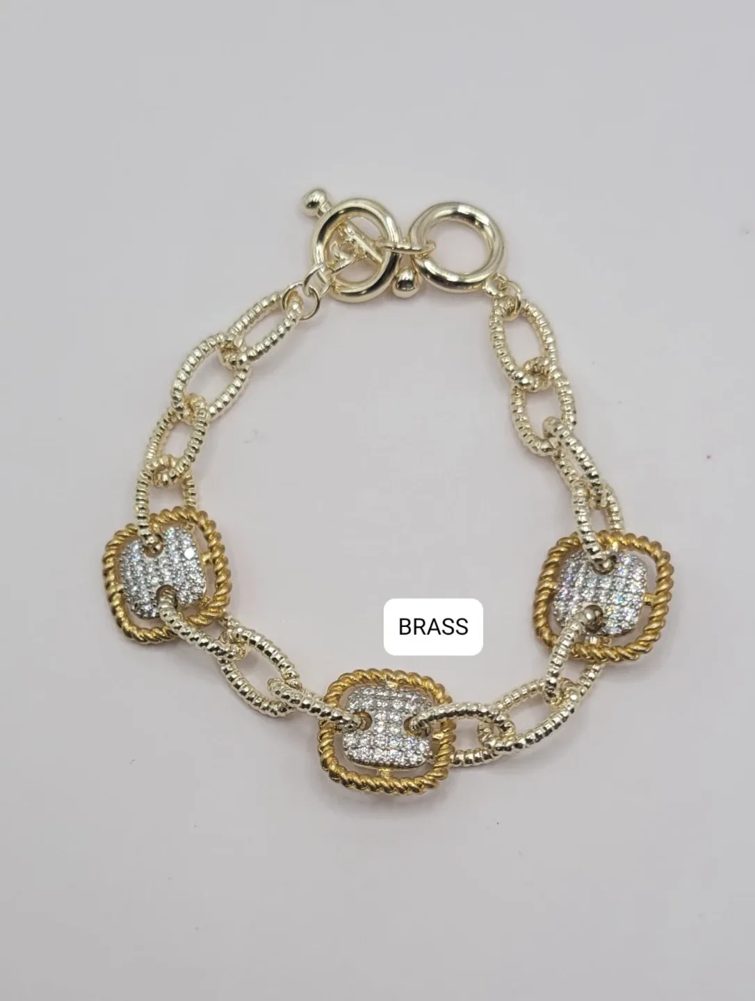 Gold Tone Brass Bracelet with CZ Accents