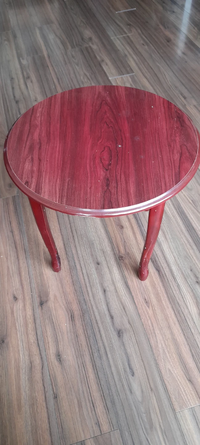 Round Red Wood Side Table