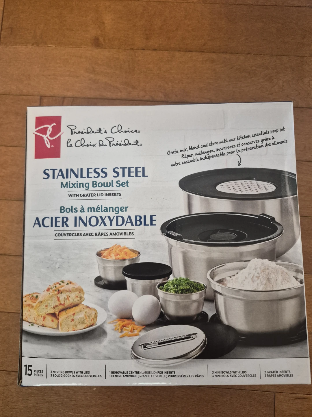 Stainless Steel Mixing Bowl Set with Grater Lid Inserts