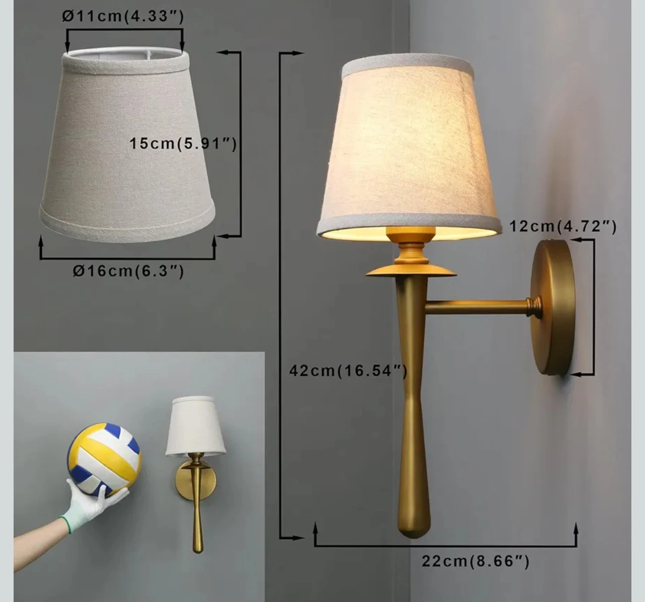 Gold Metal Wall Sconce with Linen Shade - photo 2