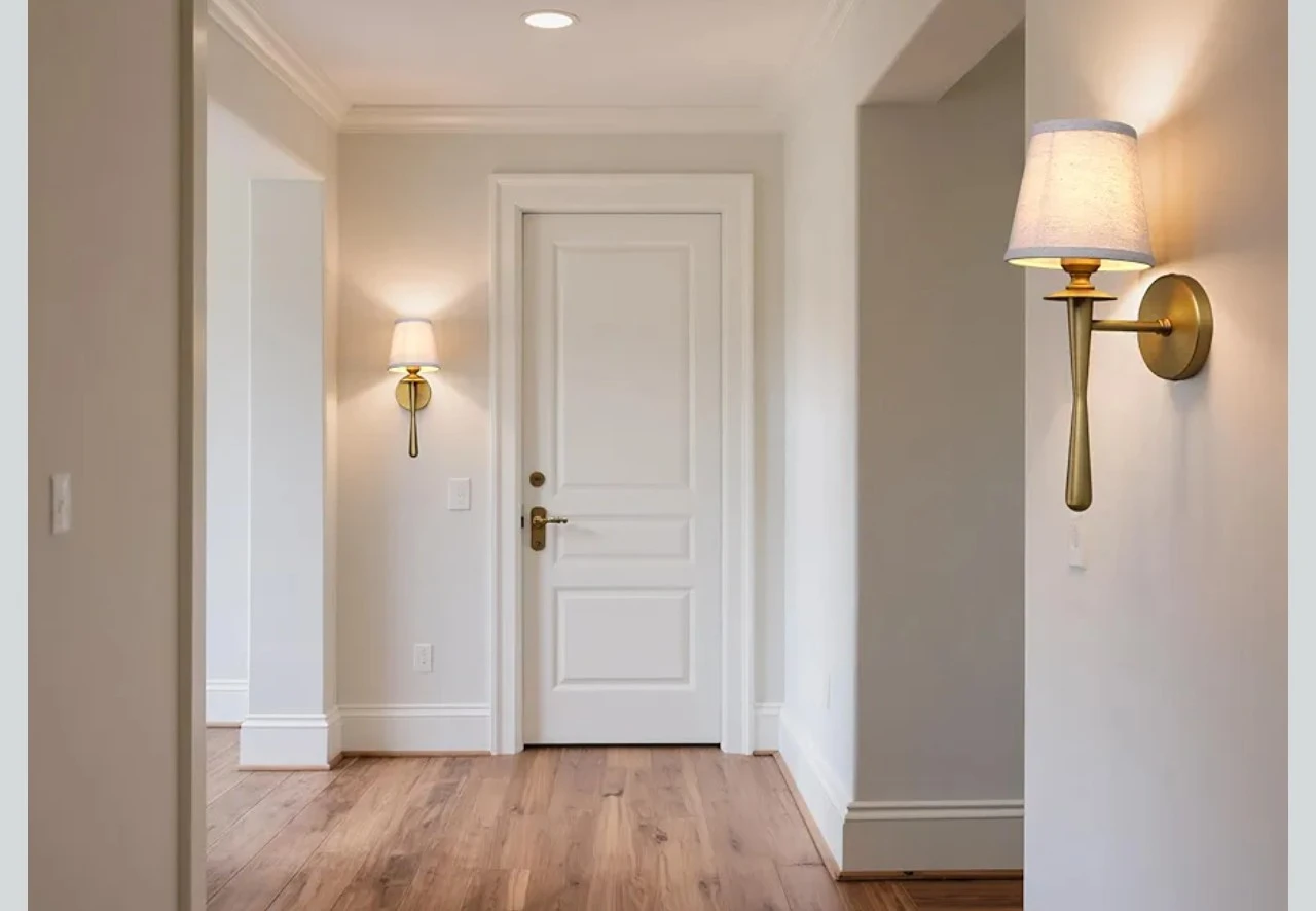 Gold Metal Wall Sconce with Linen Shade - photo 5