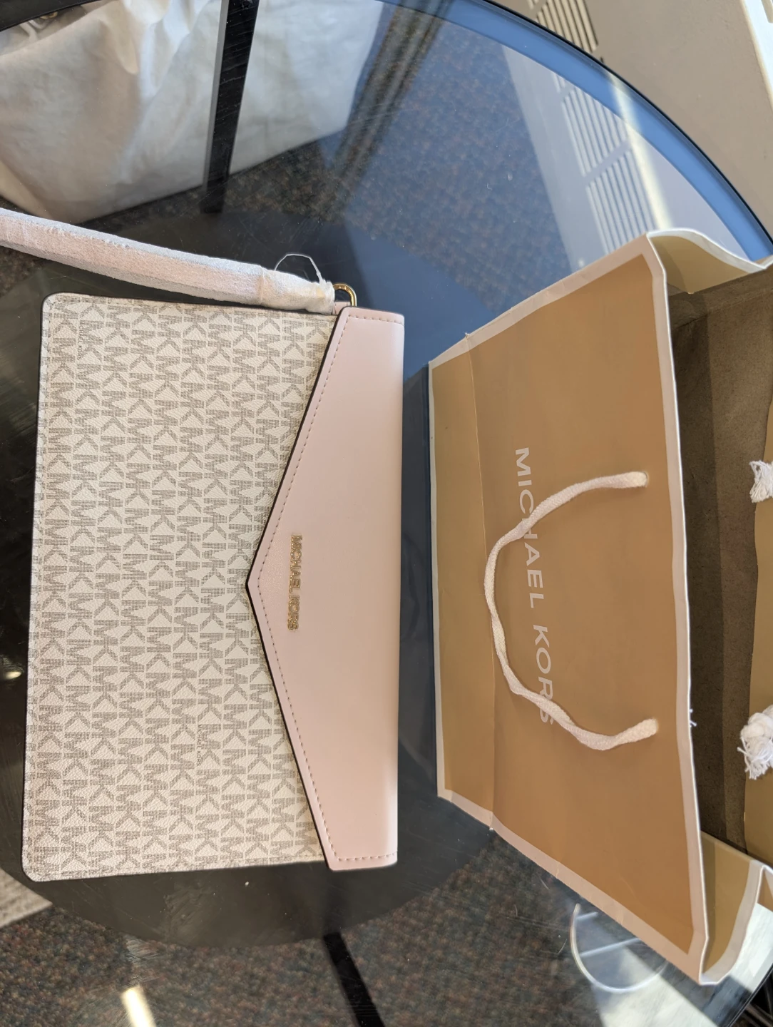Michael Kors Pink & Beige Monogram Clutch Wristlet