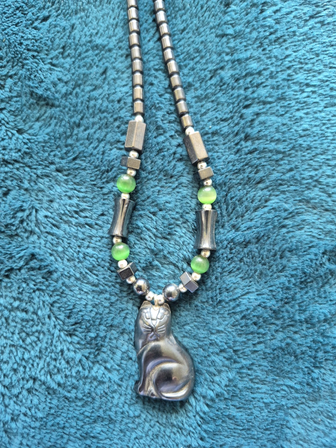 Hematite Necklace with Cat Pendant and Matching Bracelet Set - photo 4