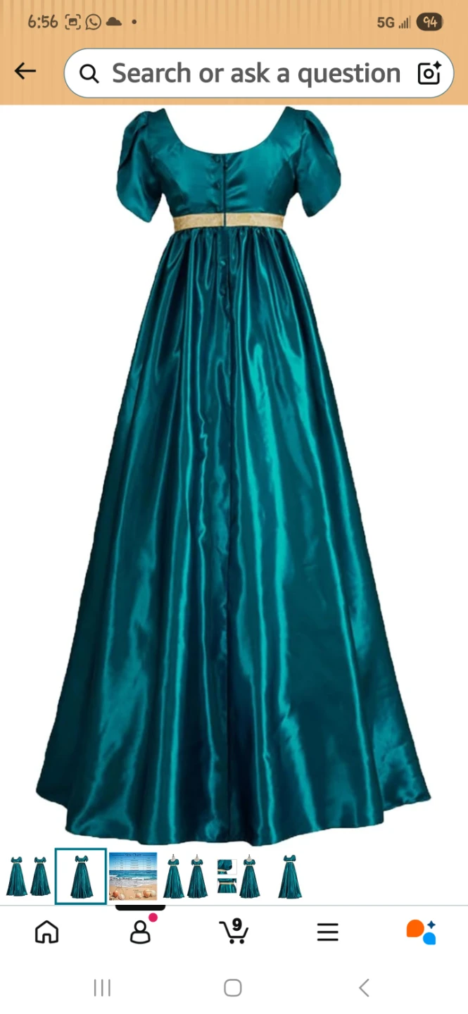 Teal Satin Ball Gown with Gold Sash - photo 2