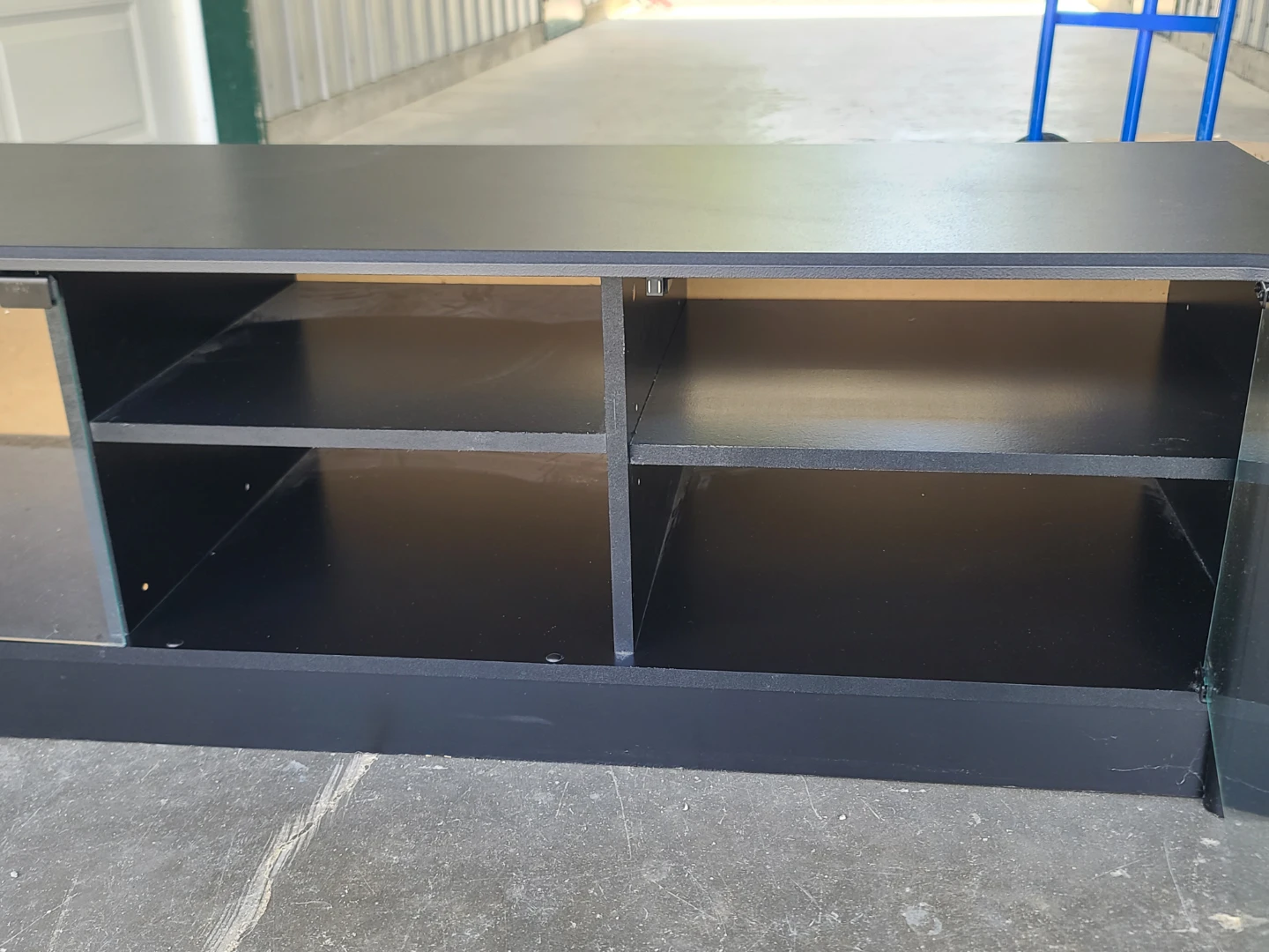 Black Media Console with Shelves and Glass Doors - photo 3