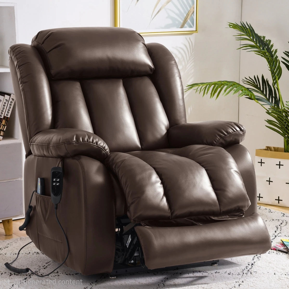 Brown Faux Leather Recliner Chair with Heat and Massage