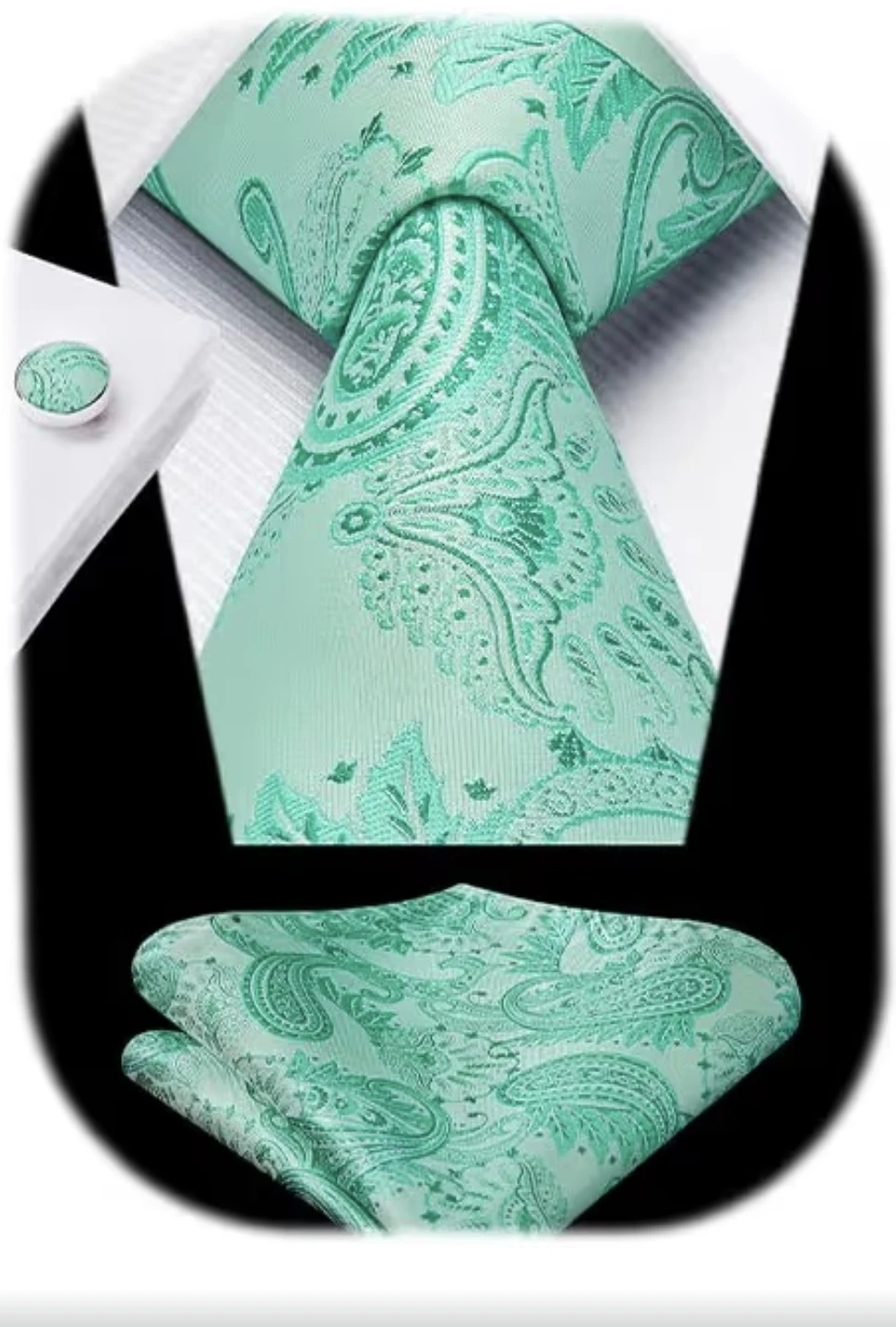 2 New Men Paisley Floral Ties, Pocket Square, Cufflinks Set
