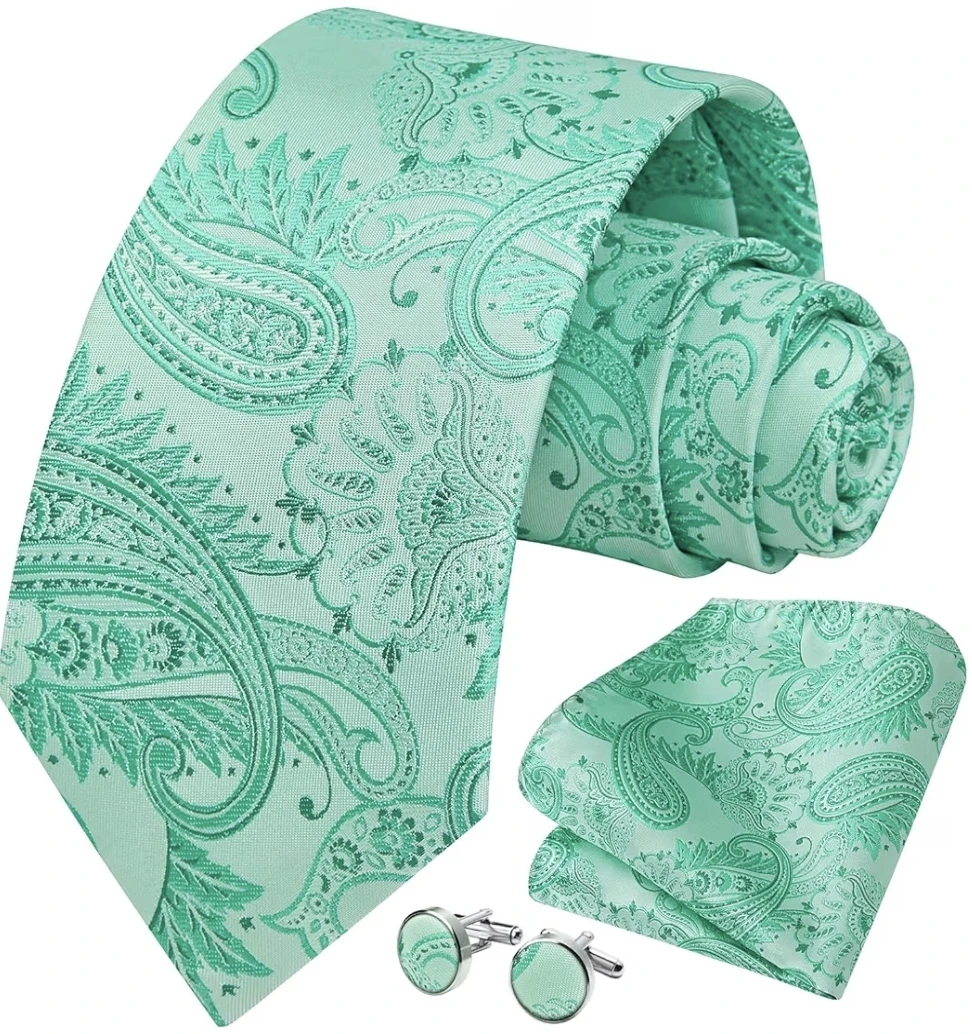 2 New Men Paisley Floral Ties, Pocket Square, Cufflinks Set - photo 2