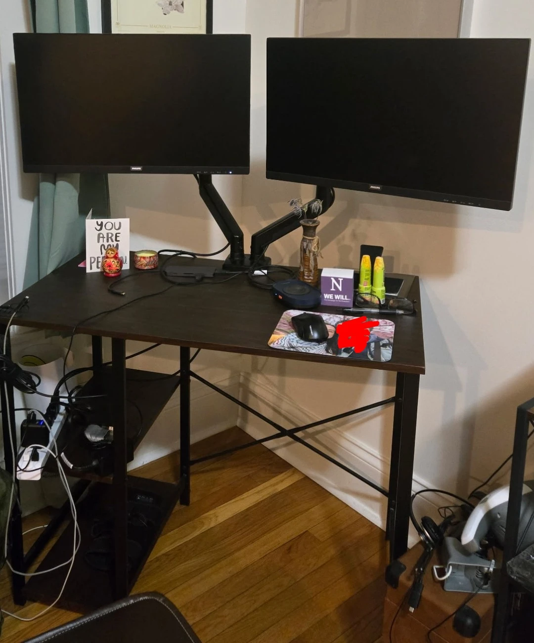 Dark Brown Computer Desk (monitors and arms not included)