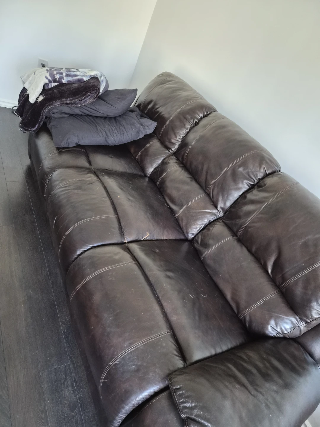 Dark Brown Leather Recliner Sofa and Chair
