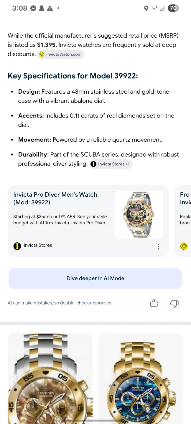 Invicta Pro Diver Men's Watch 39922 , Diamond Edition - photo 5