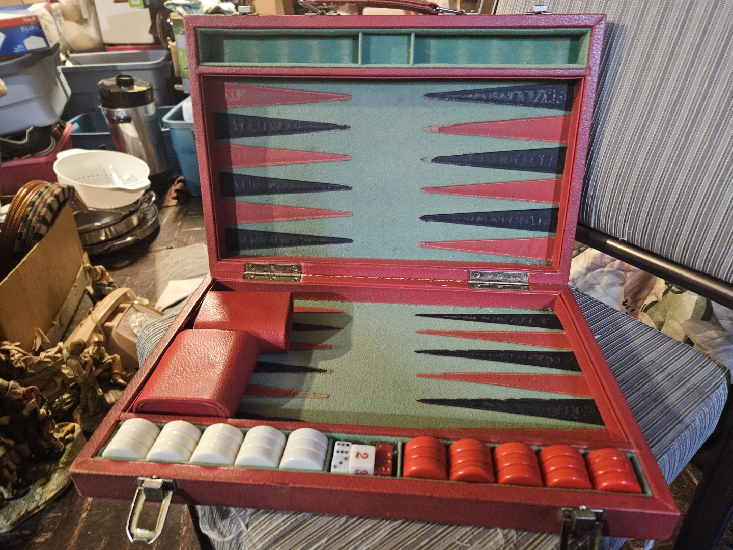 Red Backgammon Set with White and Red Pieces - photo 4