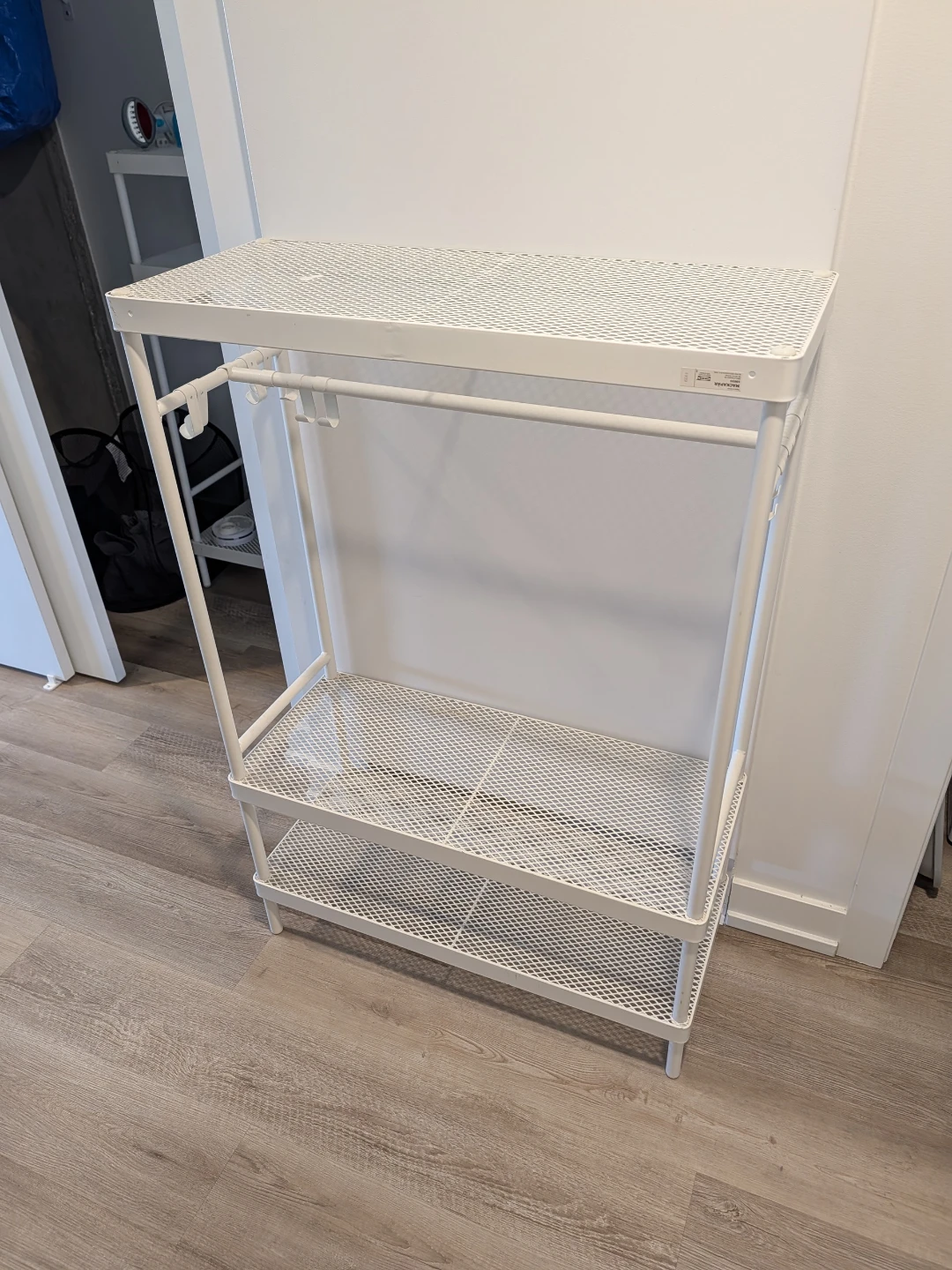 White Metal Garment Rack with Shelves