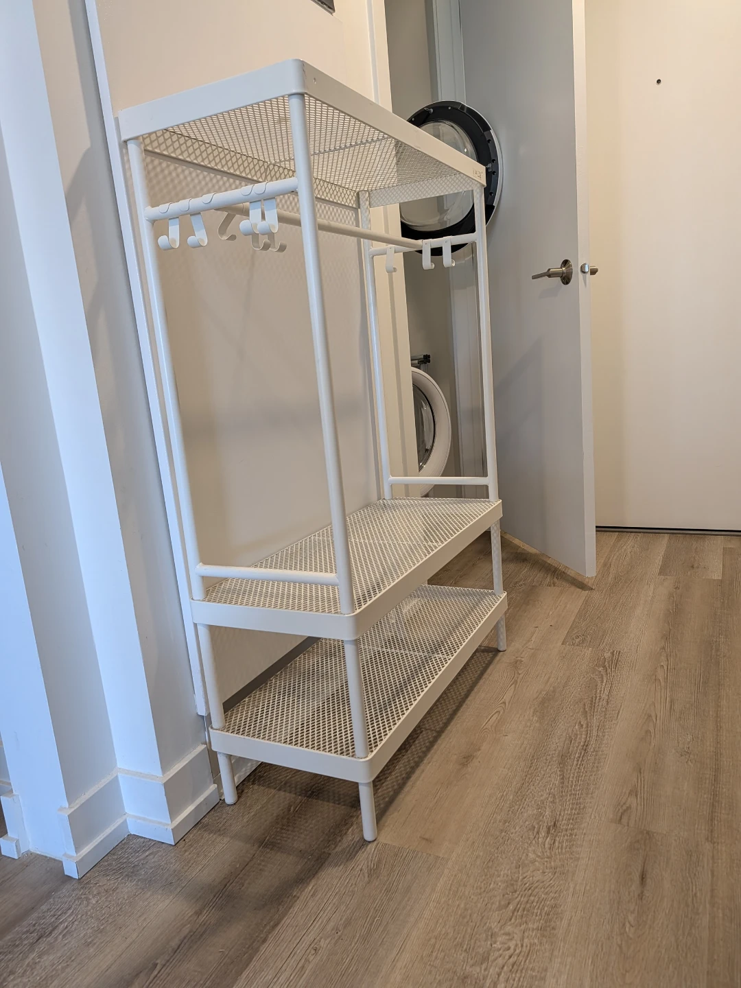 White Metal Garment Rack with Shelves - photo 2