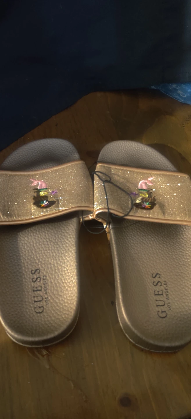 GUESS Kids Slides Gold Sparkle Mermaid Size 3