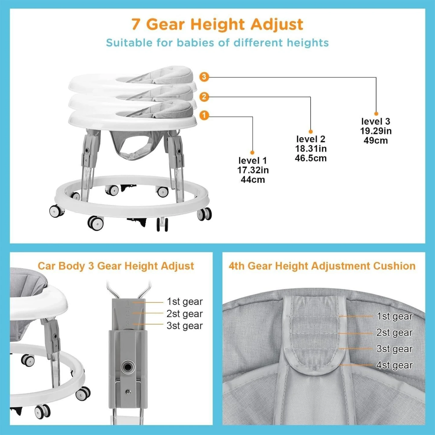 Baby Walker with Adjustable Height and Brakes - photo 2