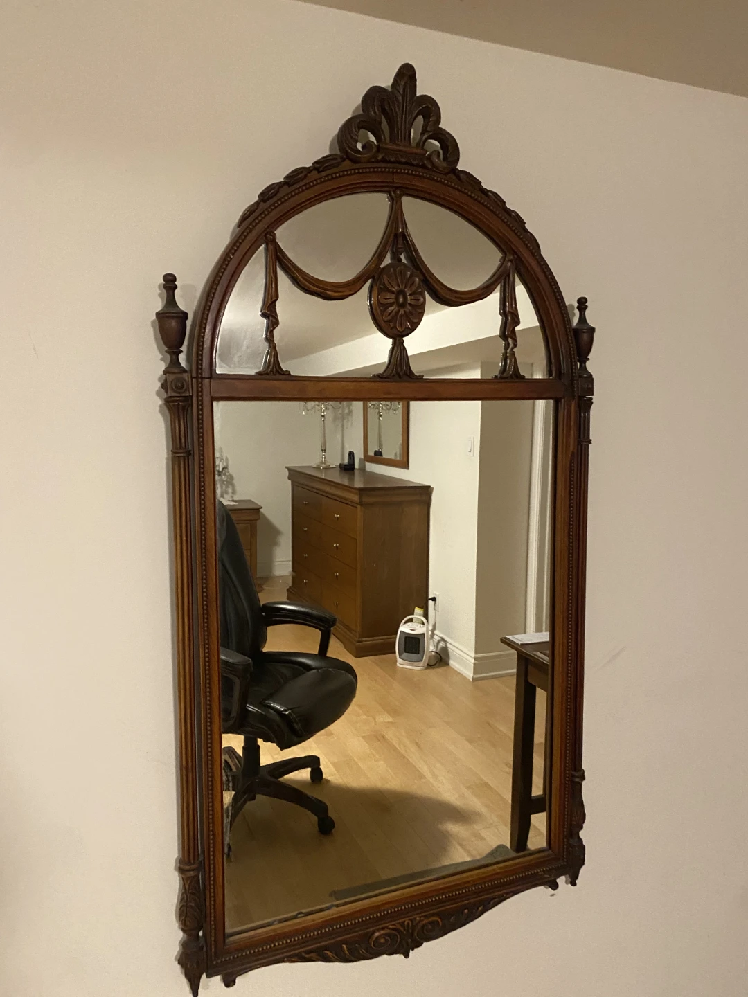 Antique Wooden Arch Top Mirror